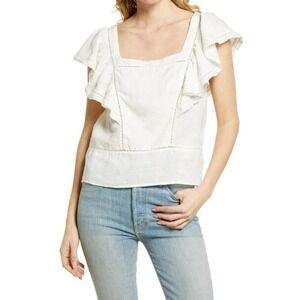 Faherty Women's White Mariposa Ruffle Linen Blouse Top Women's Size Medium White